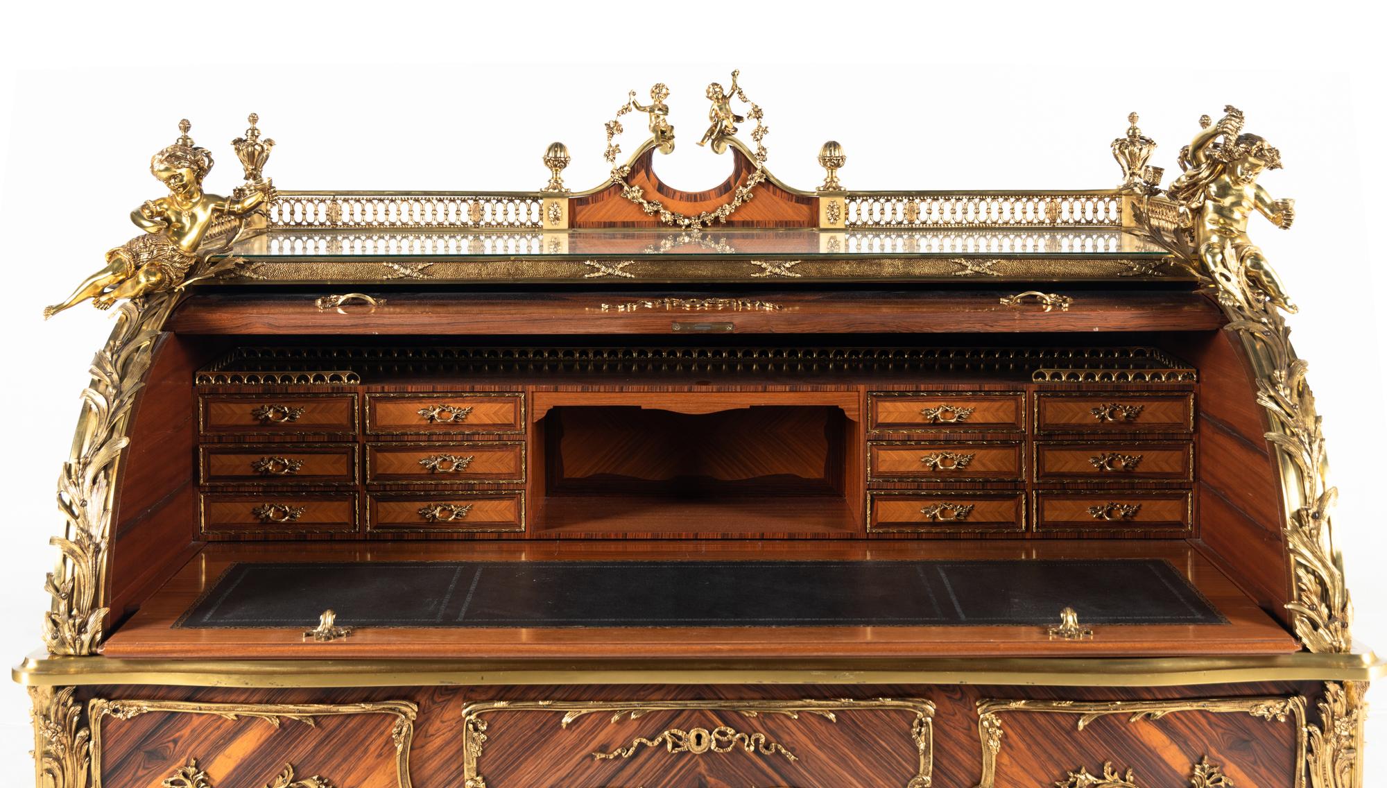 A Louis XV Style Gilt Bronze Mounted Marquetry Bureau à Cylindre