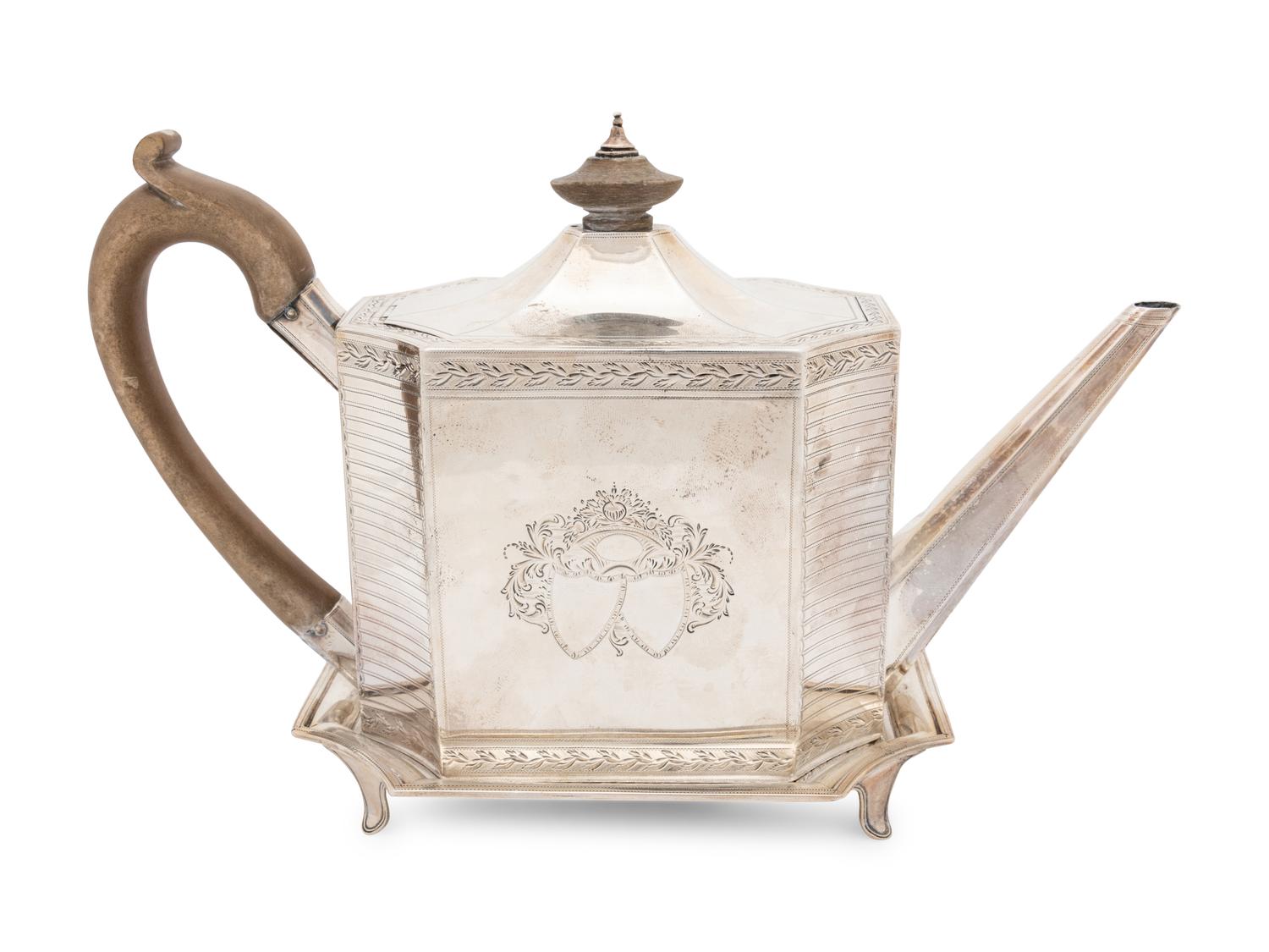 An English George III Silver Teapot and Stand