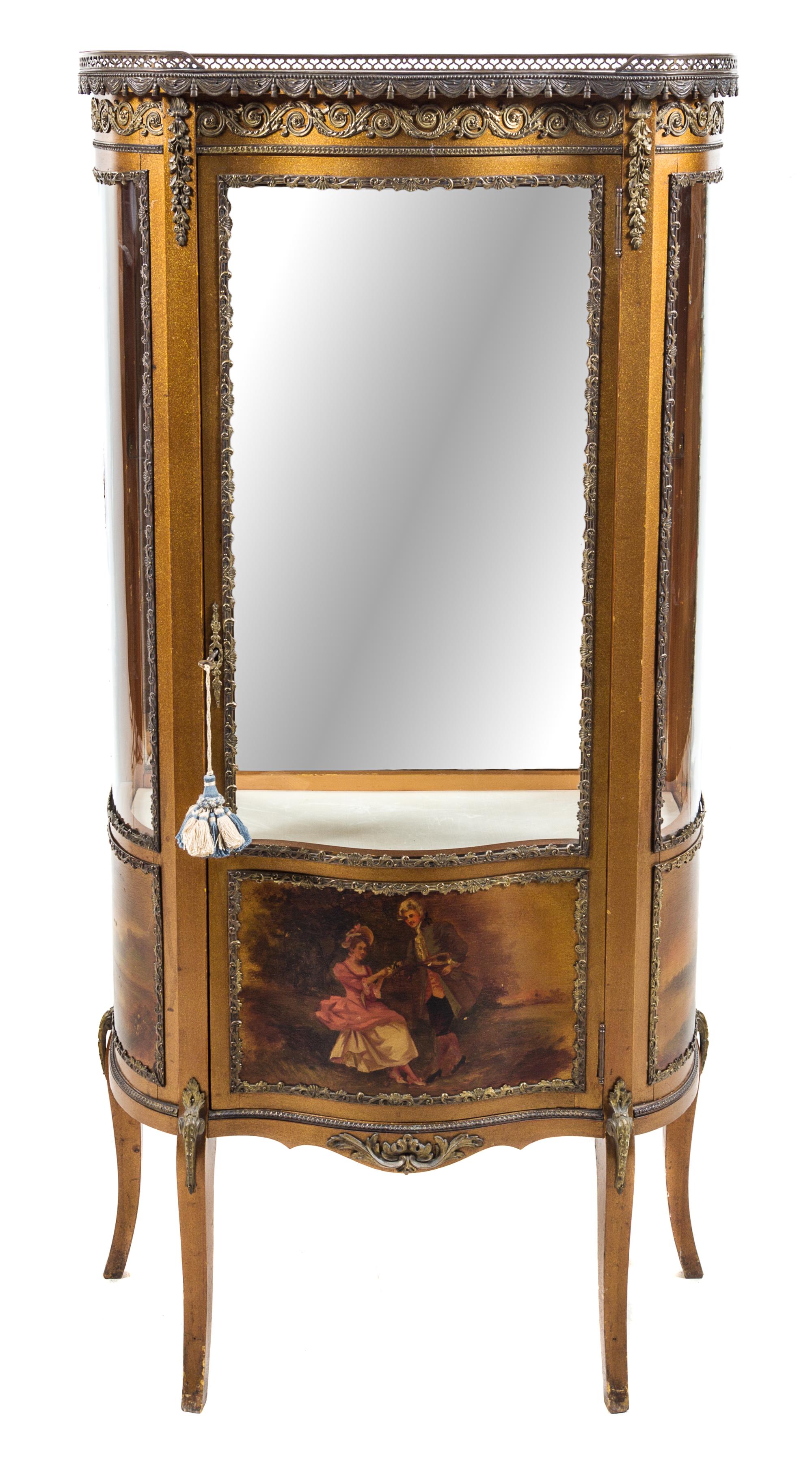 A Louis XV Style Vernis Martin Vitrine Height 55 3/4 x width 26 3/4 x depth 13 inches. — 19TH/20TH CENTURY
