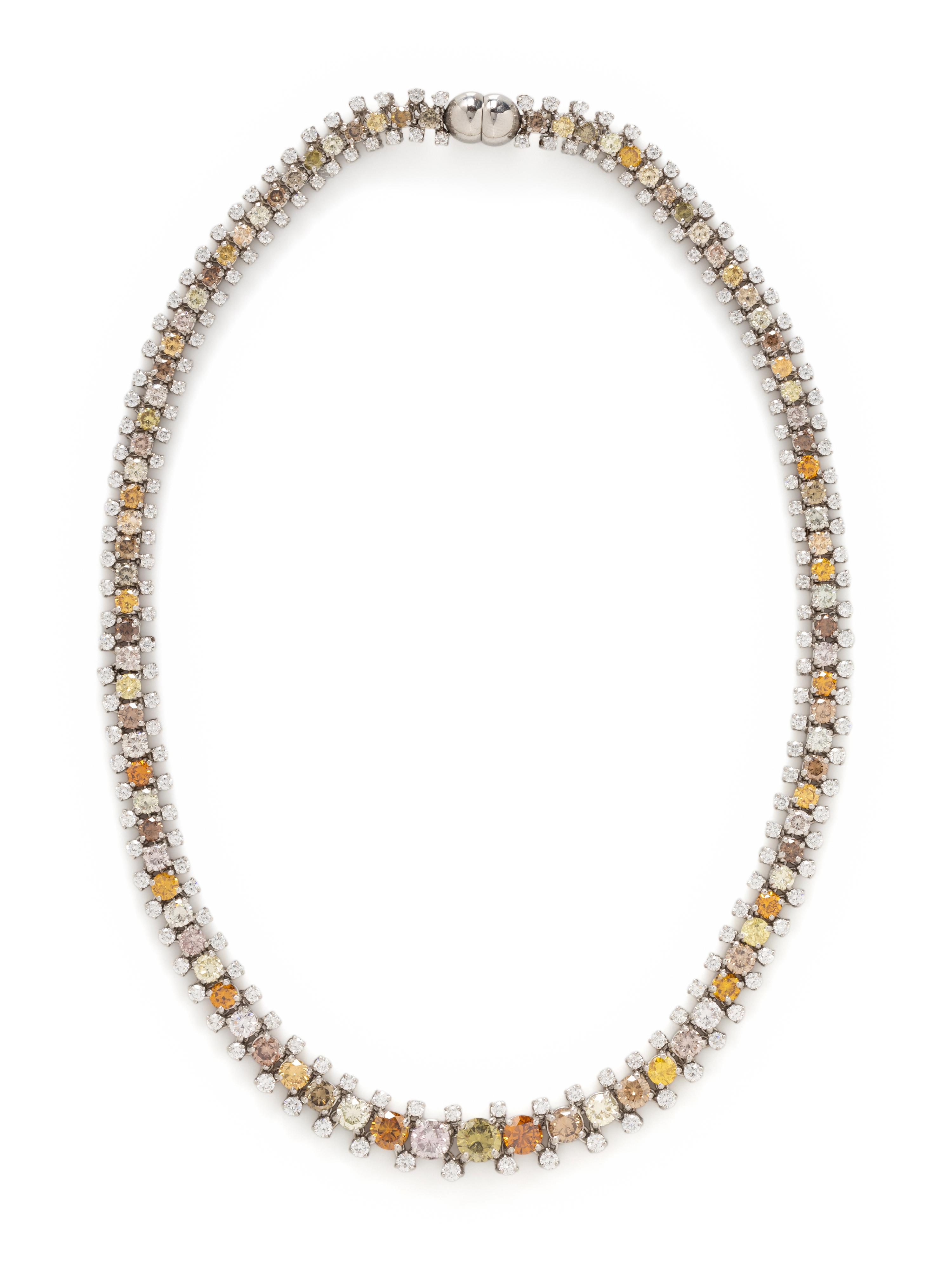 OSCAR HEYMAN, COLORED DIAMOND AND DIAMOND NECKLACE