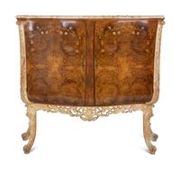 An Italian Burl Walnut and Marquetry Marble-Top Cabinet — CIRCA 1920