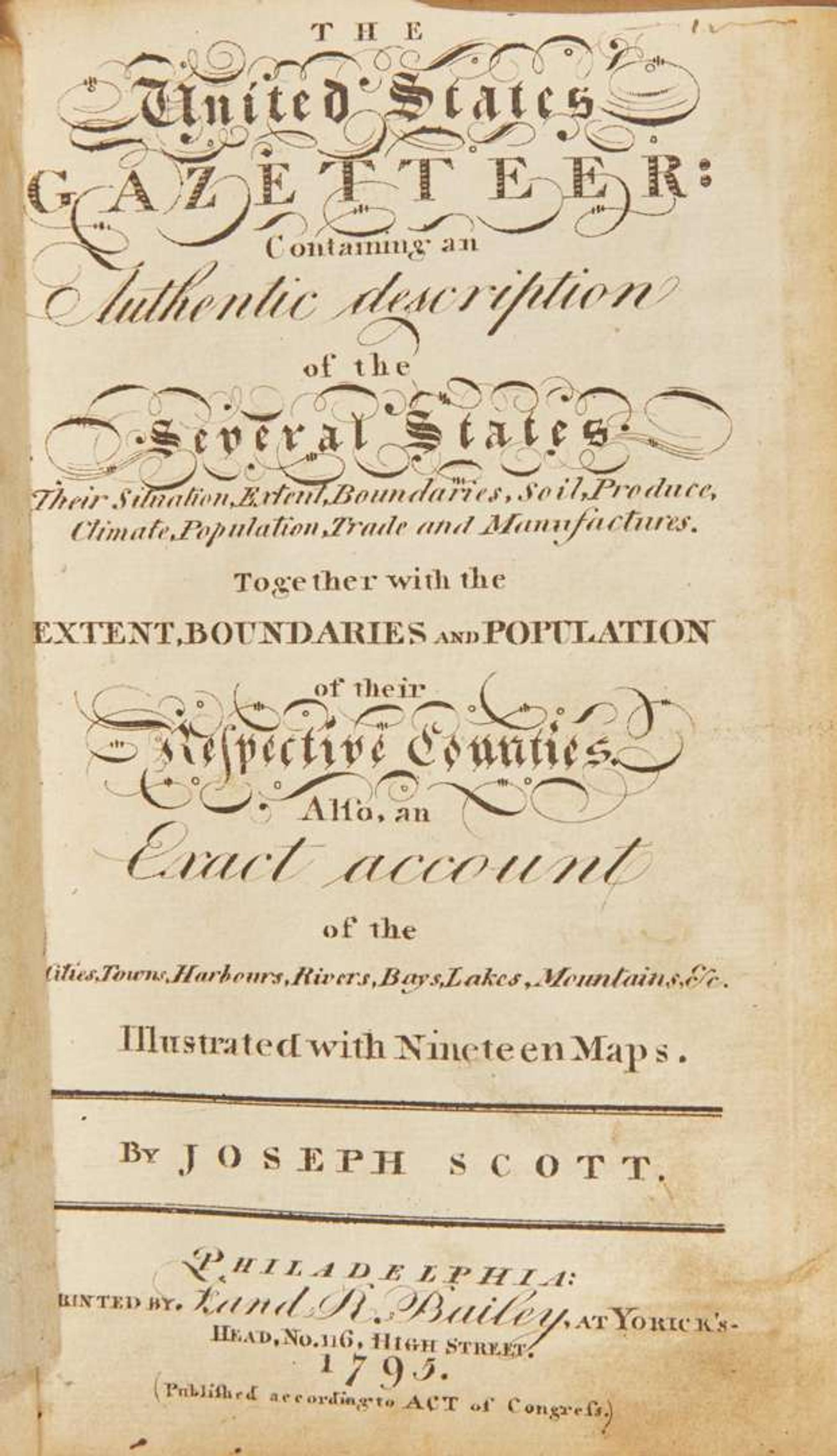 [Americana] Scott, Joseph: The United States Gazetteer: Containing an Authentic description of the Several States...