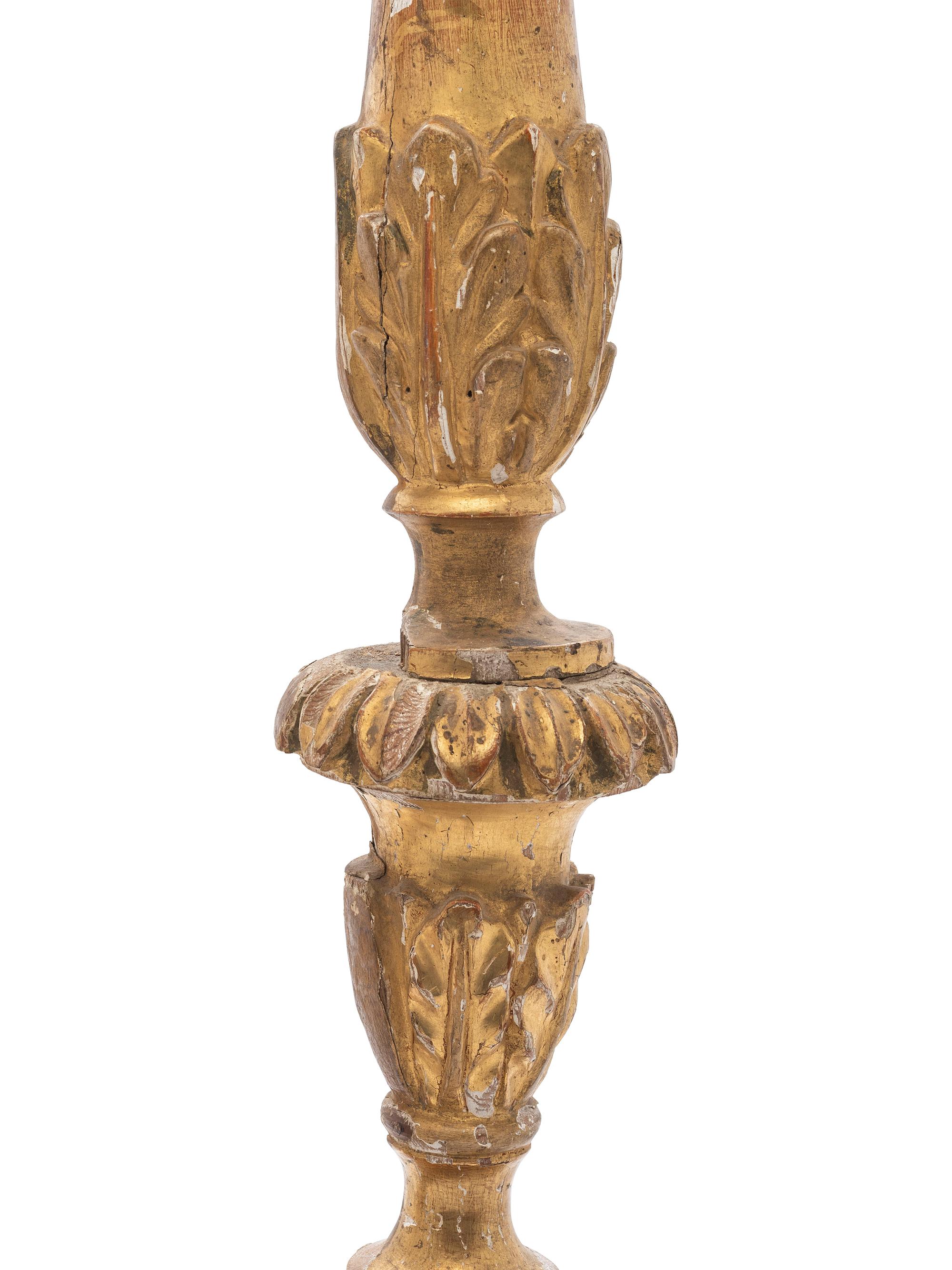 A Pair of Baroque Style Giltwood Candleholders