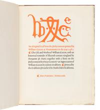 [LEAF BOOK]. An Original Leaf from the Polycronicon Printed by William Caxton at Westminster in the Year 1482 . San Francisco: The Grabhorn Press for The Book Club of California, 1938.