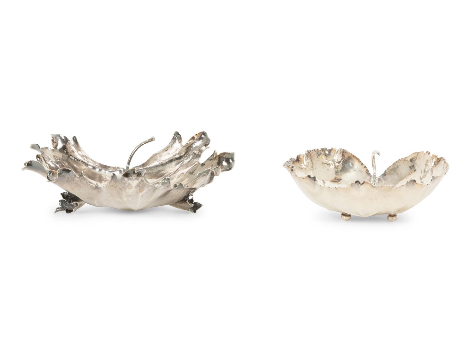 Two Buccellatti Silver Leaf-Form Bowls