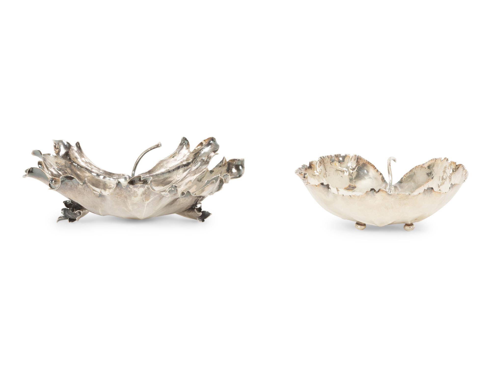 Two Buccellatti Silver Leaf-Form Bowls