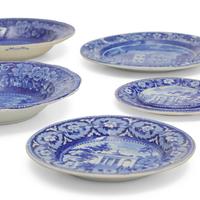 A Group of Nine Staffordshire Historical Blue Transferware Plates of Philadelphia Interest