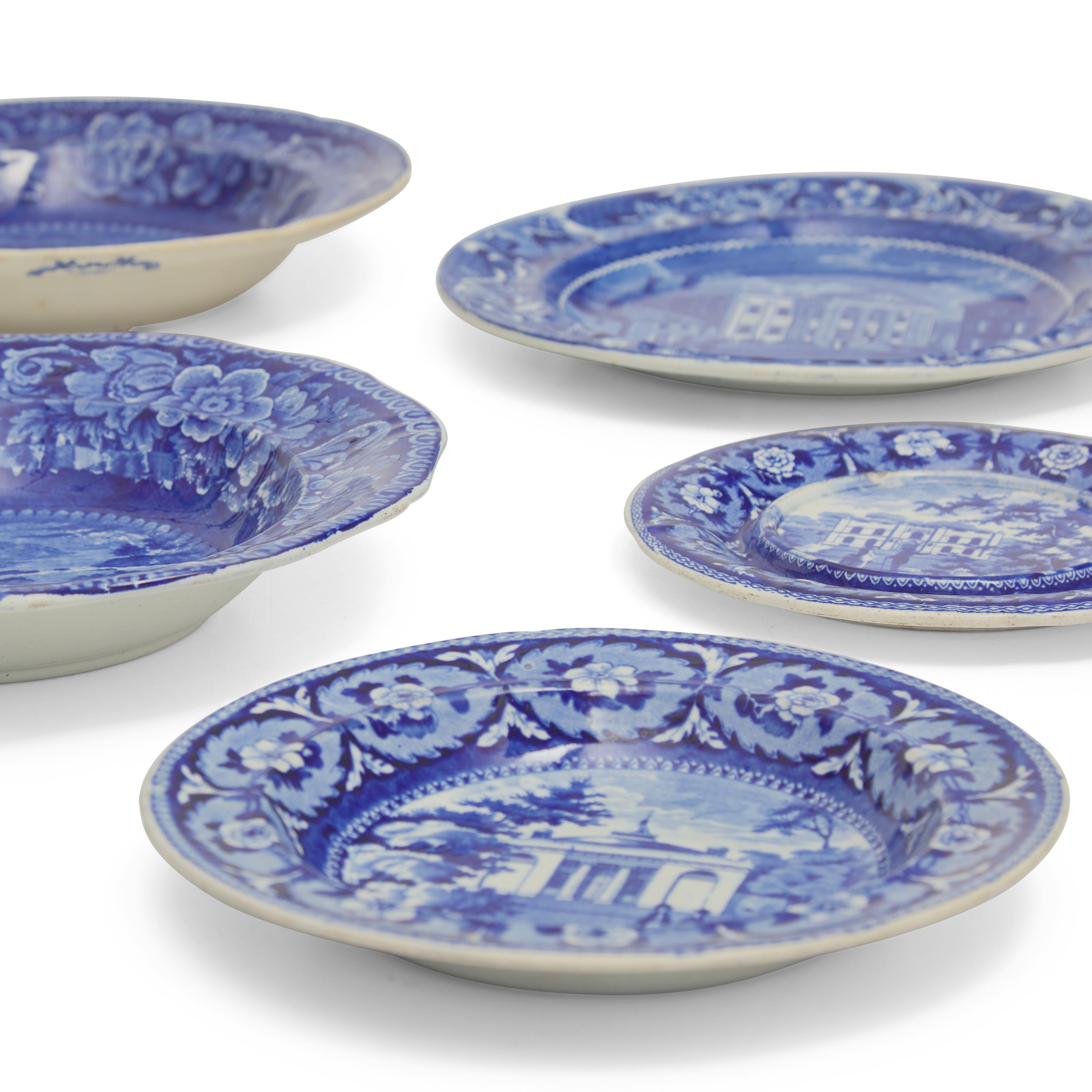 A Group of Nine Staffordshire Historical Blue Transferware Plates of Philadelphia Interest