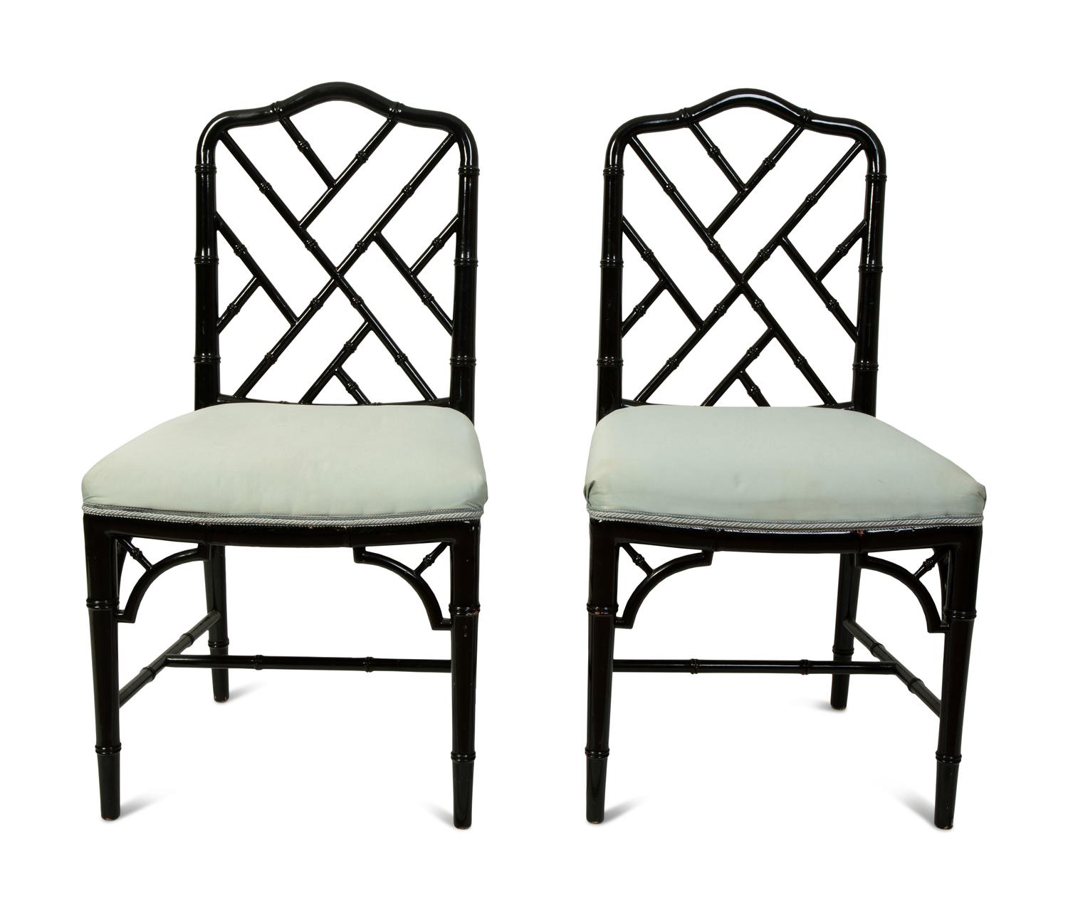 A Pair of Chinese Chippendale Style Black Lacquer Side Chairs — 20TH CENTURY