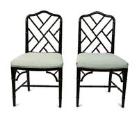 A Pair of Chinese Chippendale Style Black Lacquer Side Chairs — 20TH CENTURY