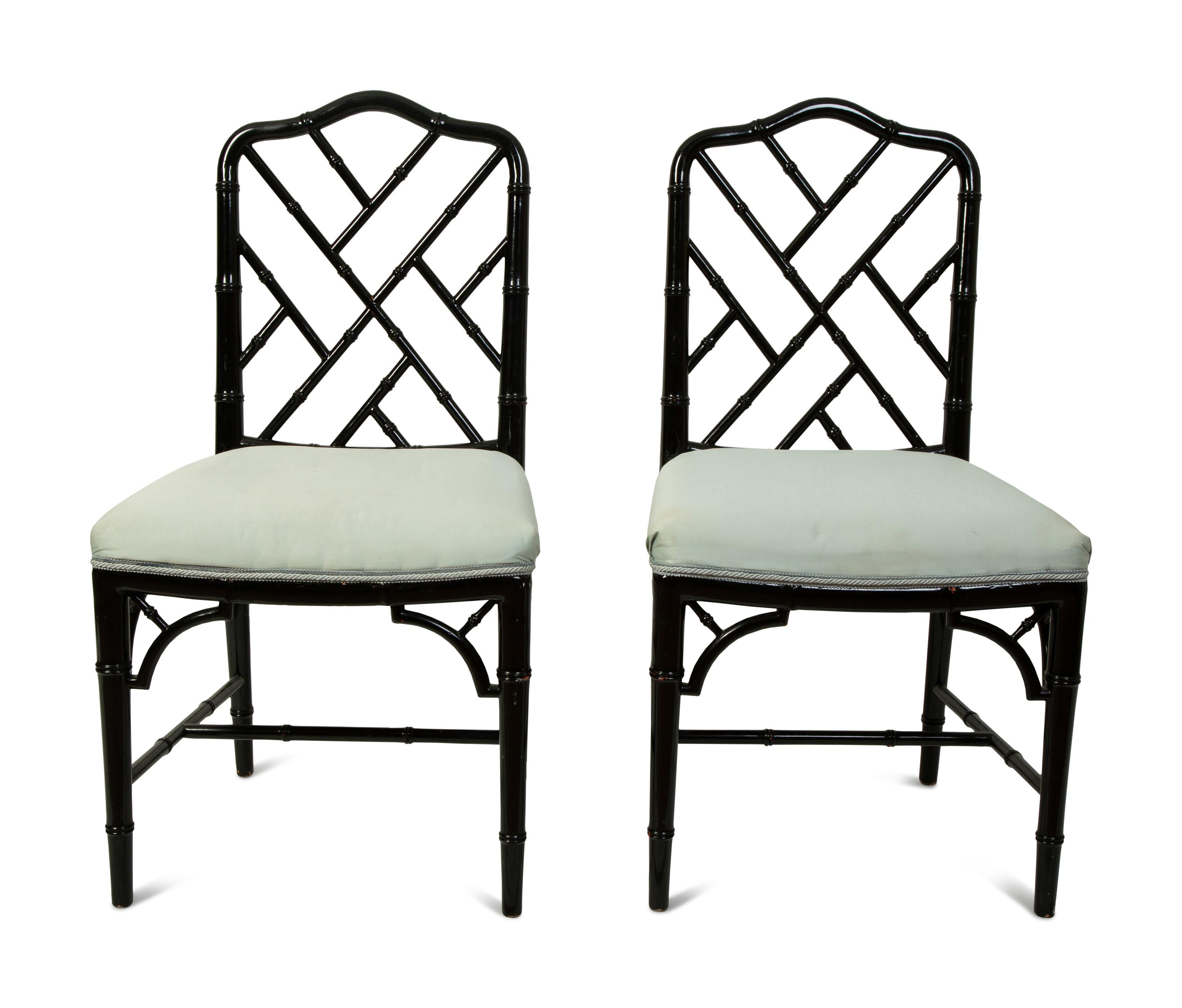 A Pair of Chinese Chippendale Style Black Lacquer Side Chairs — 20TH CENTURY