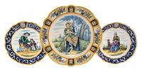 A Group of Three Quimper Pottery Plates Diameter of largest 13 inches.