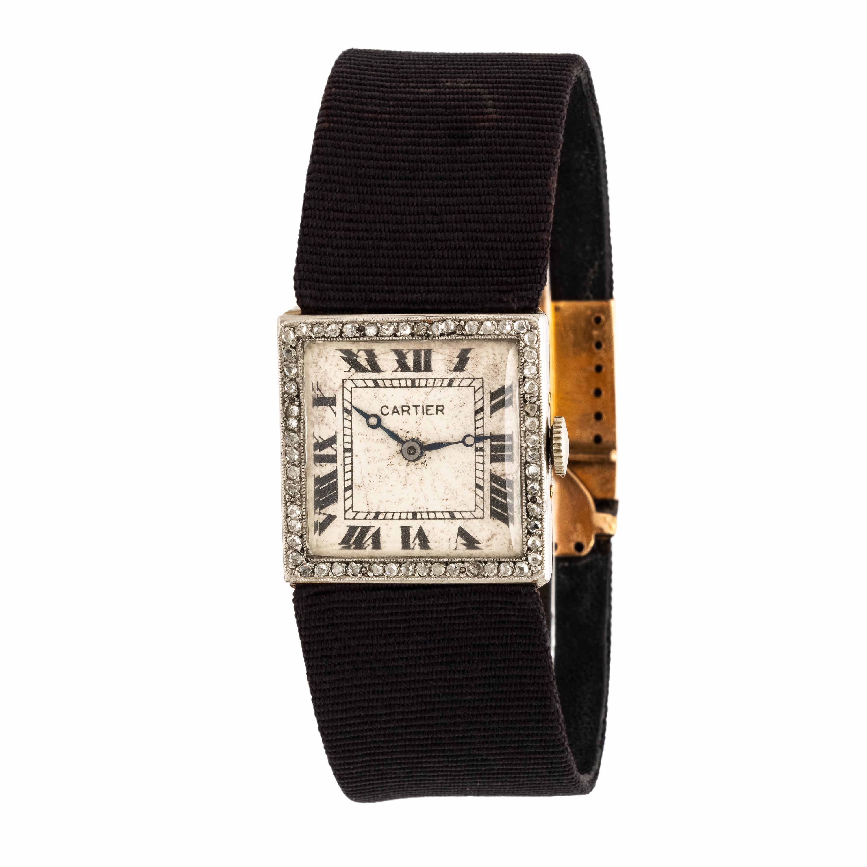 Cartier, Art Deco, Platinum, Gold, and, Diamond Watch