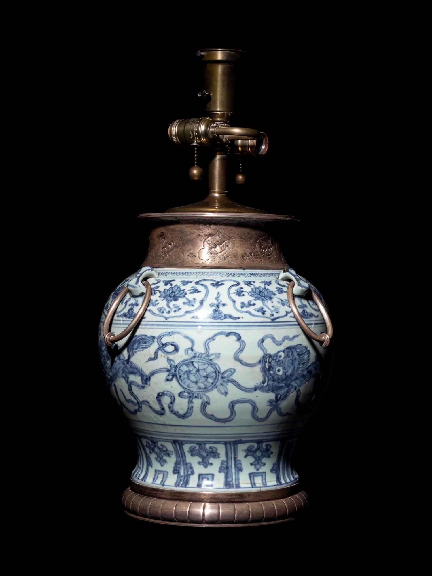 A Blue and White Porcelain Silver Mounted Baluster Jar