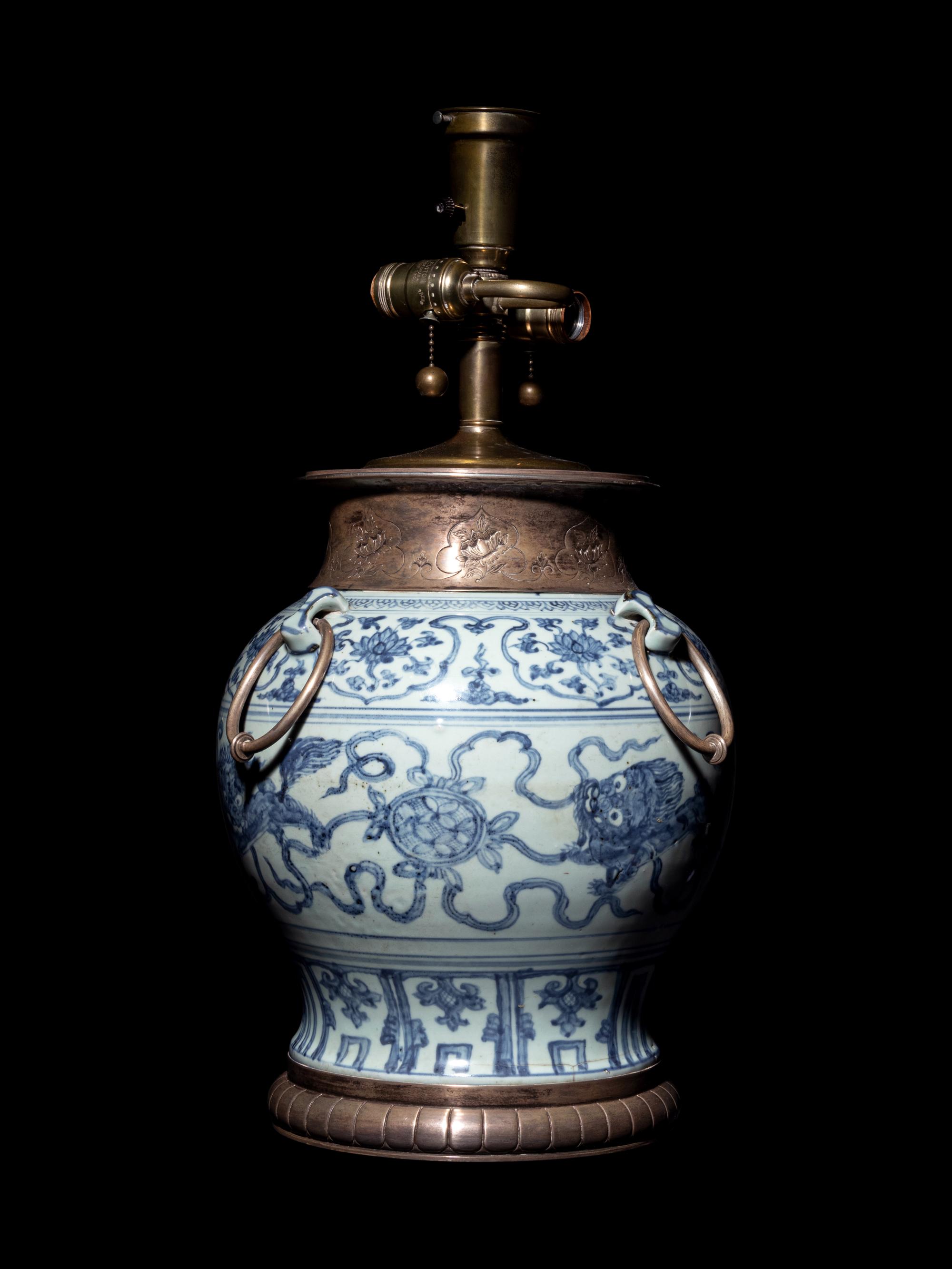 A Blue and White Porcelain Silver Mounted Baluster Jar