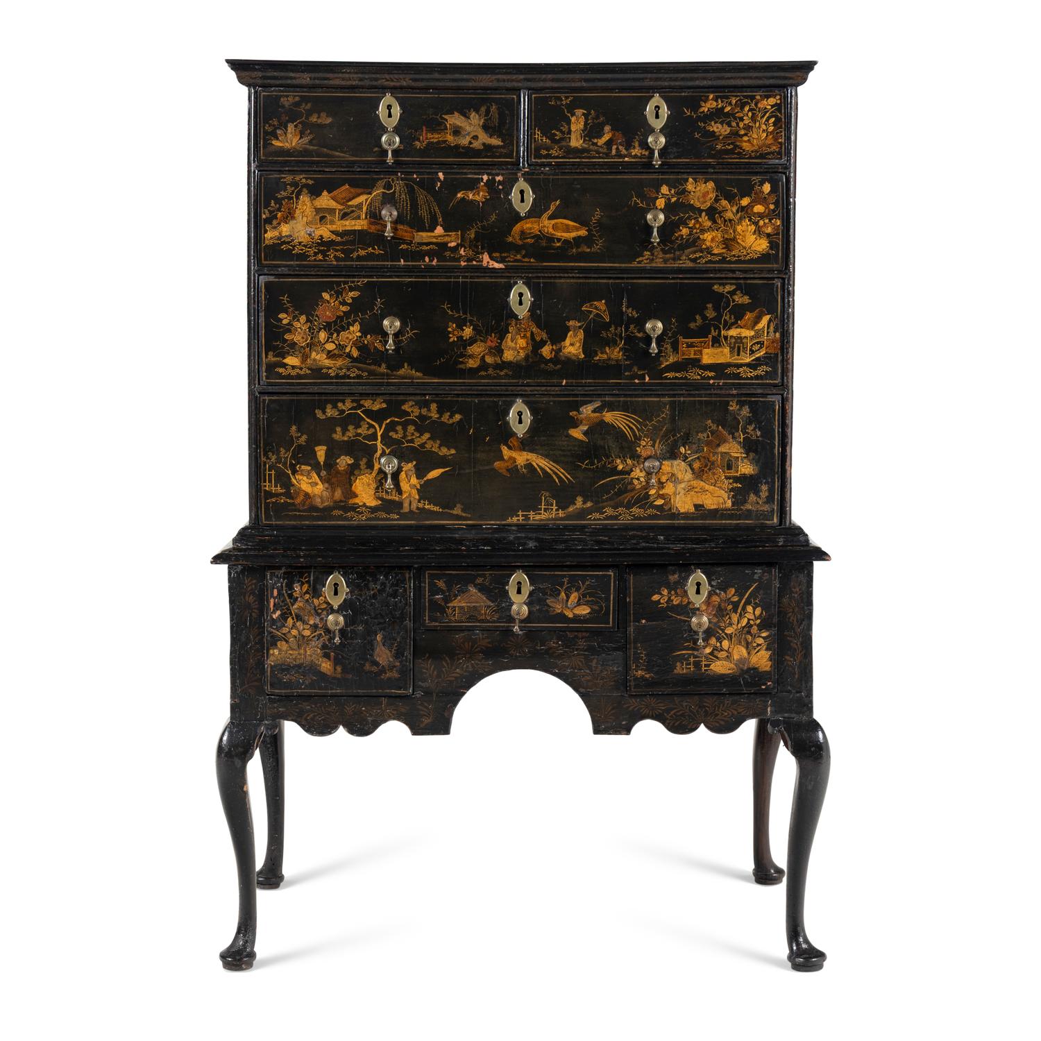 A Queen Anne Black-Japanned High Chest