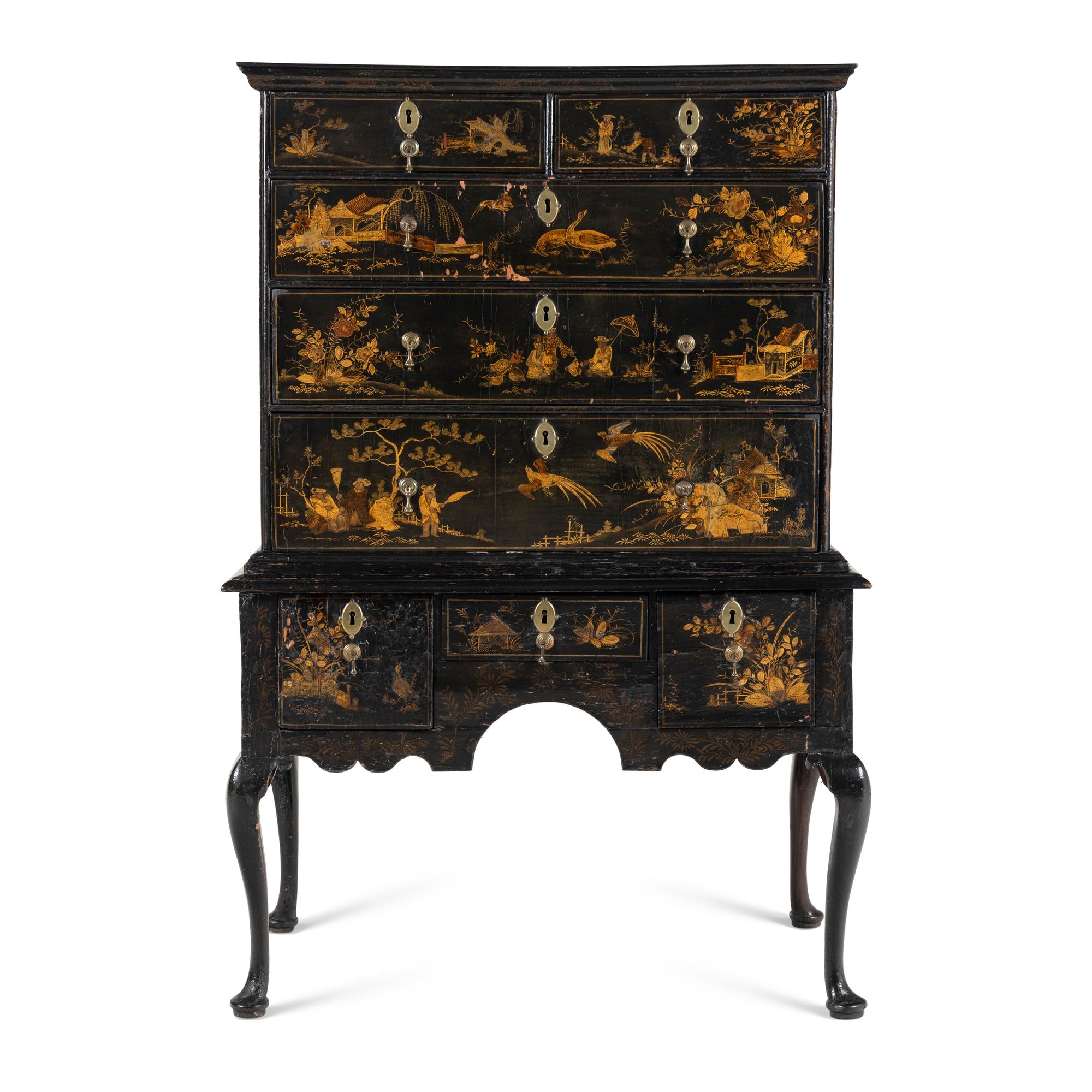 A Queen Anne Black-Japanned High Chest