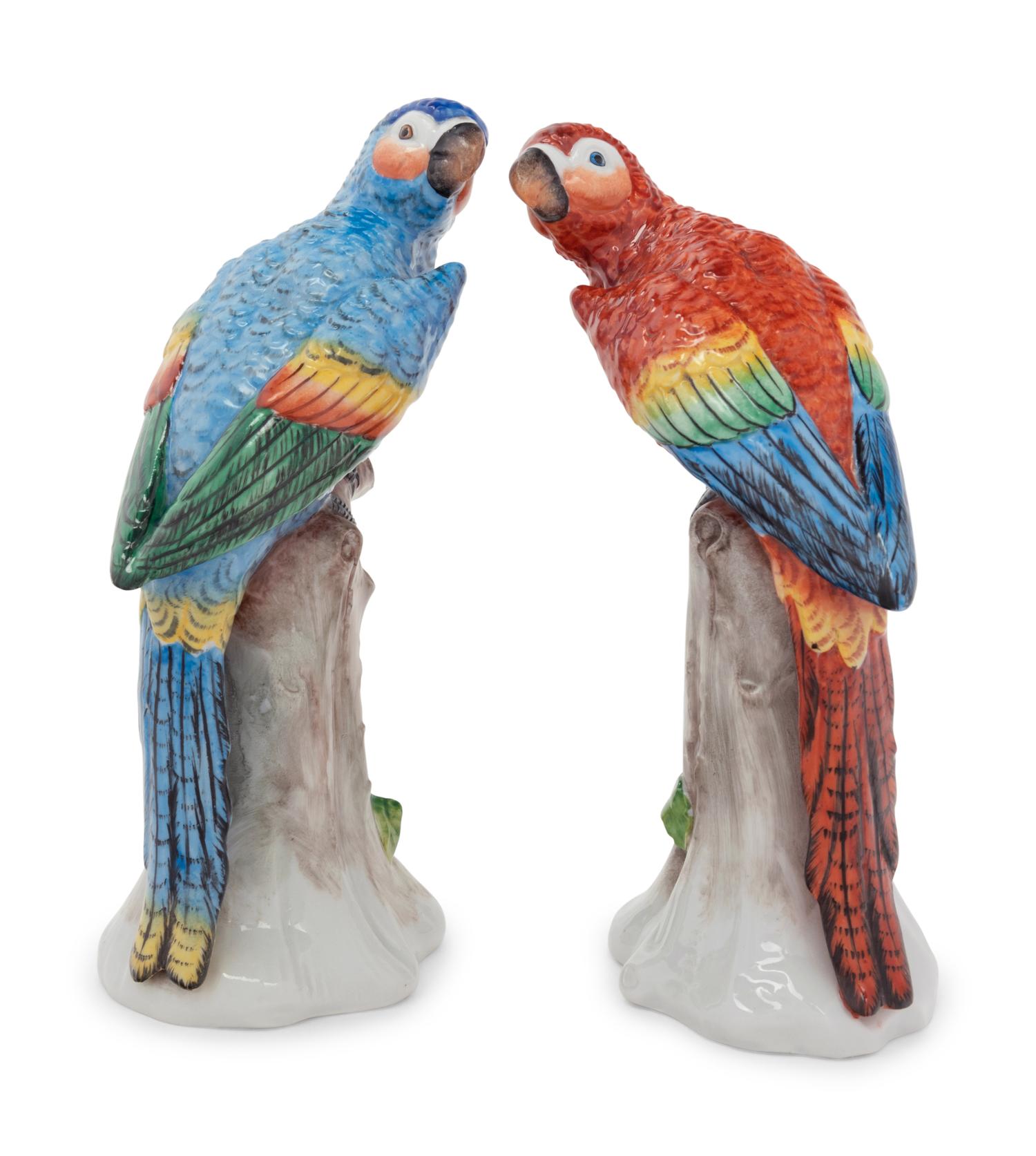 A Pair of German Porcelain Parrot Figures