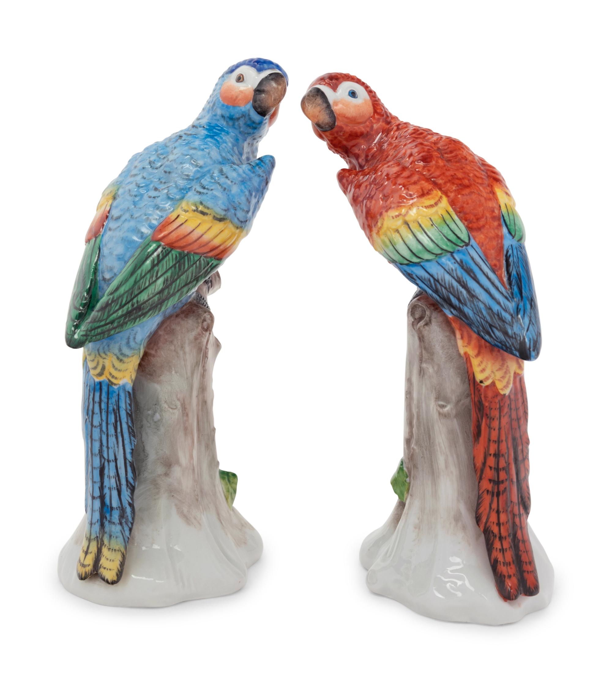 A Pair of German Porcelain Parrot Figures