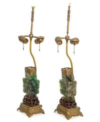A Pair of Chinese Carved Green Quartz Vases