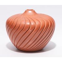 Deeply Carved Redware Pottery Jar