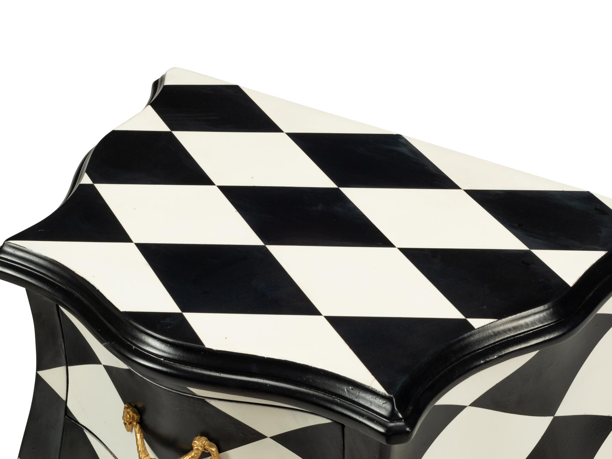 A Pair of Louis XV Style Black and White Painted Bedside Commodes