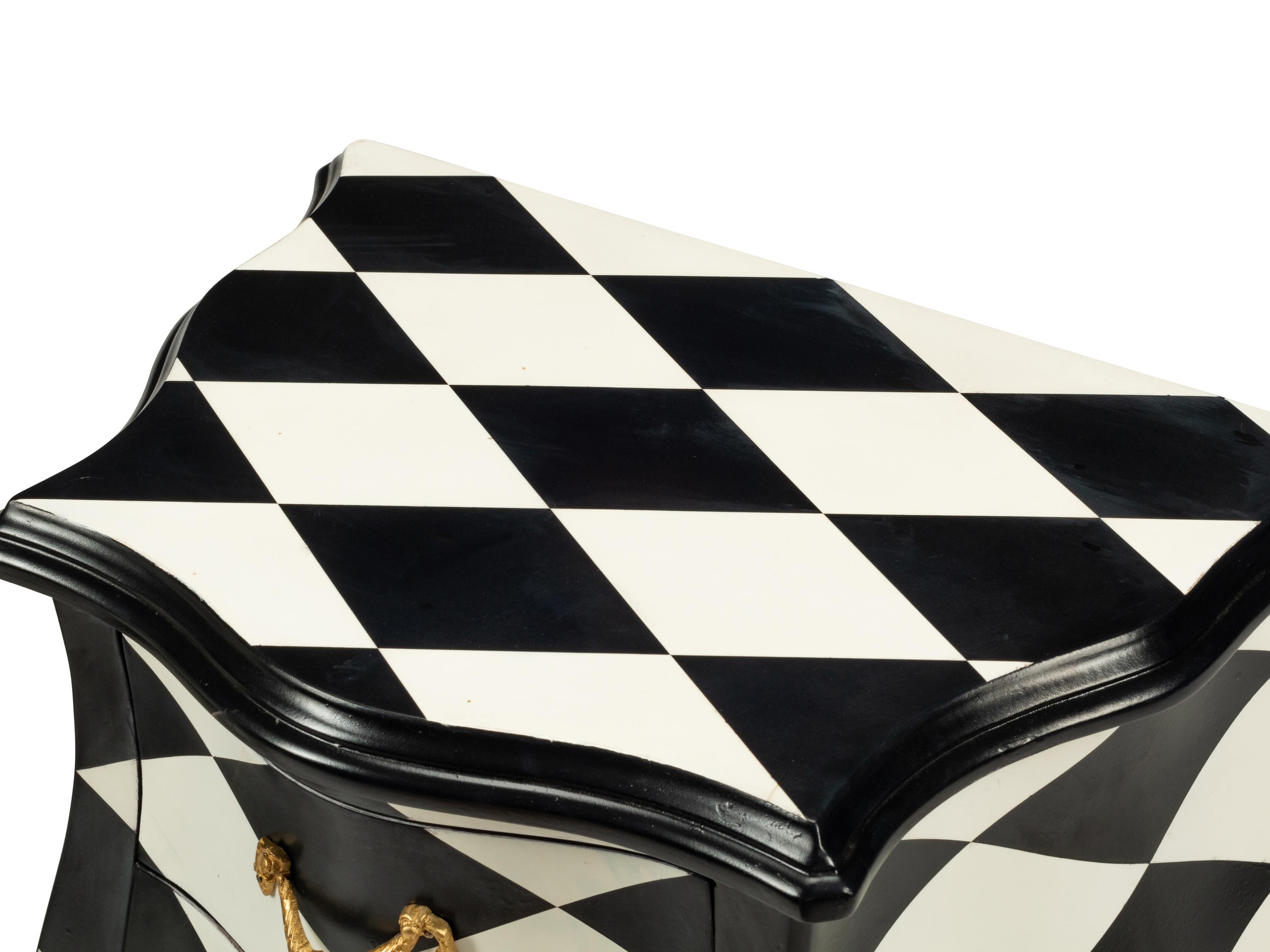 A Pair of Louis XV Style Black and White Painted Bedside Commodes