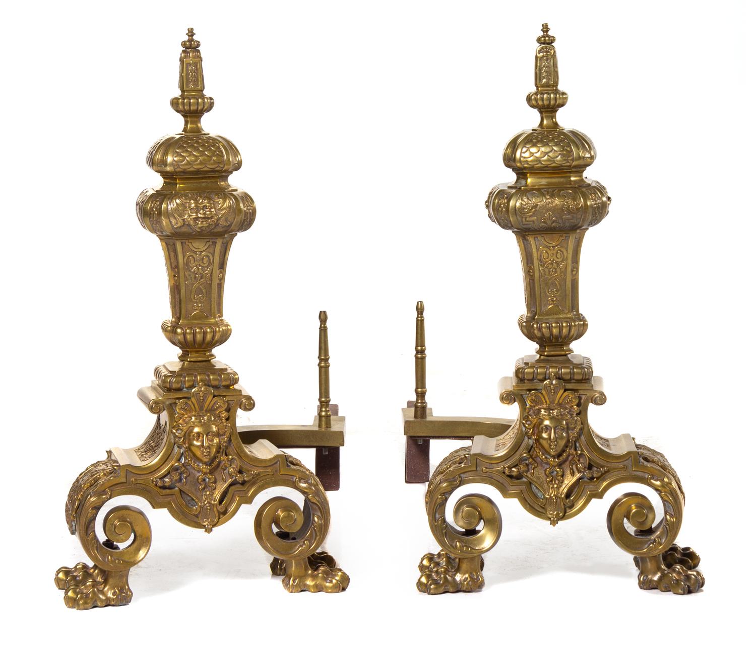 A Pair of Napoleon III Gilt Bronze Andirons