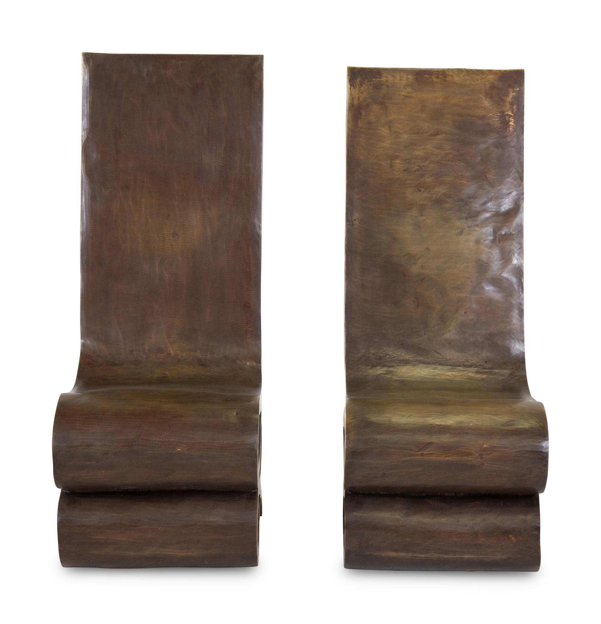 A Pair of Bronze Side Chairs After a Design by Frank Gehry