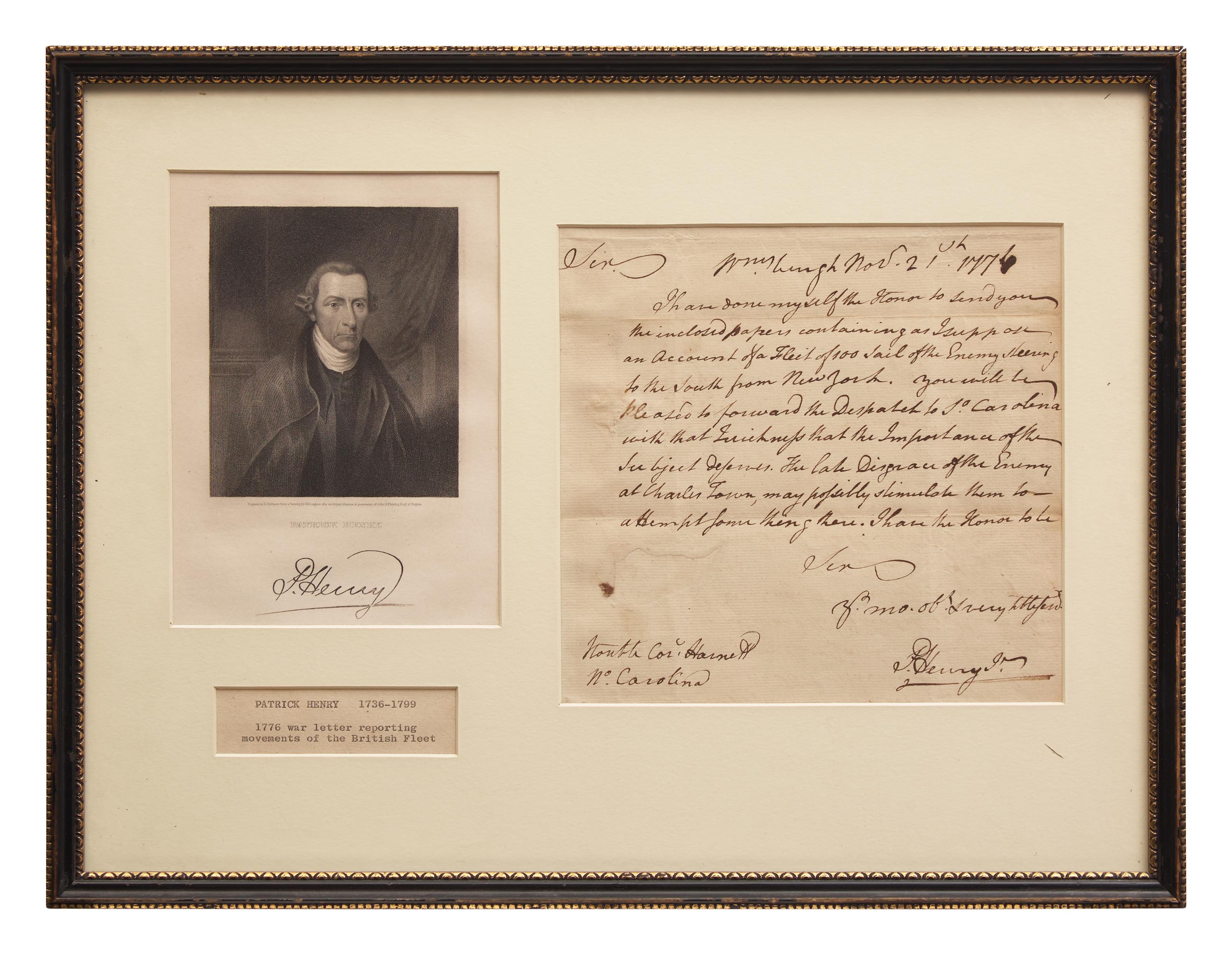 [American Revolution] Henry, Patrick. Autograph Letter, signed