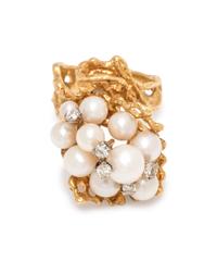 BRUTALIST, CULTURED PEARL AND DIAMOND RING