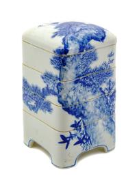 A Japanese Blue and White Porcelain Stacking Box