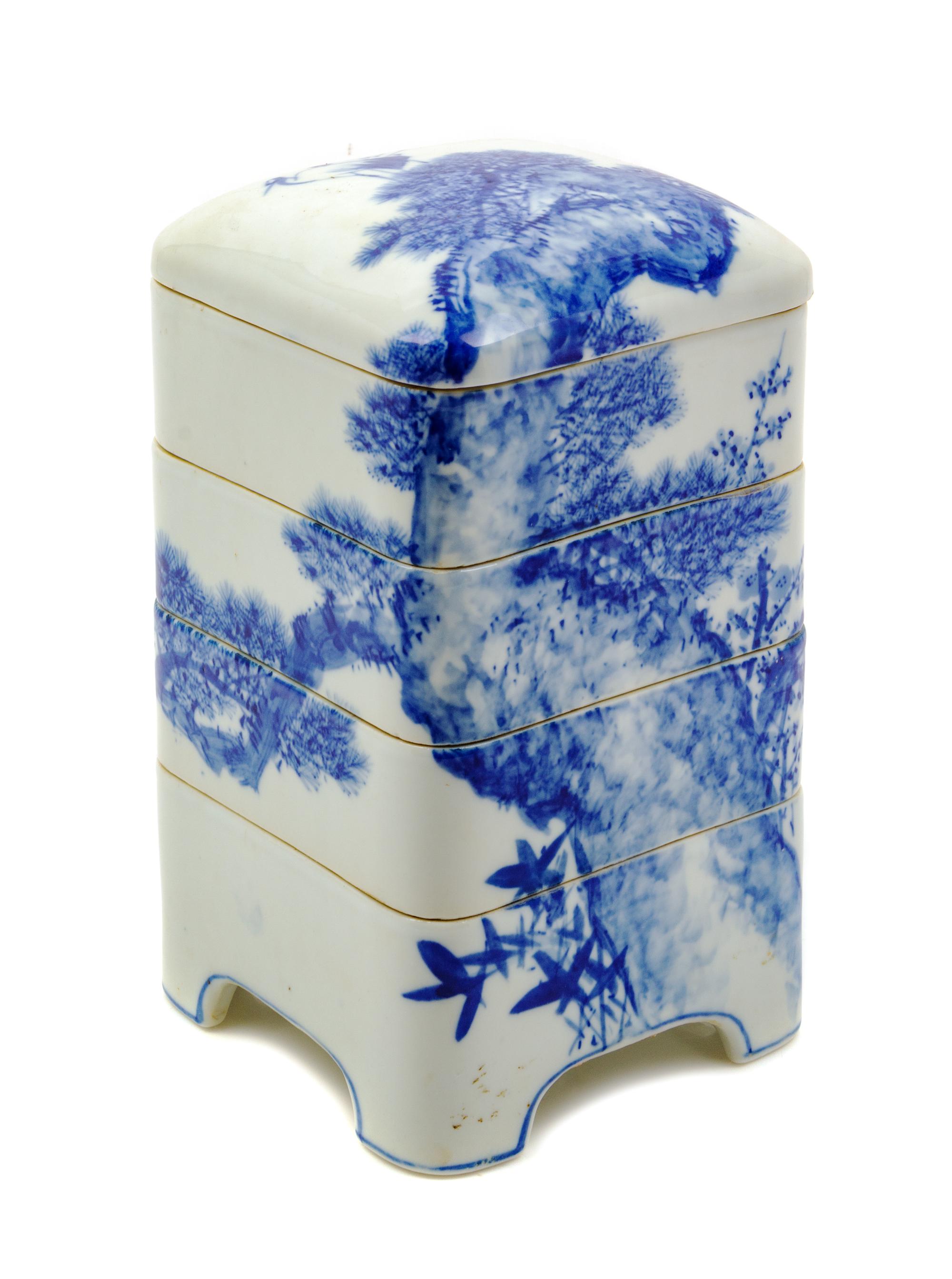 A Japanese Blue and White Porcelain Stacking Box