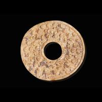 An assembled set of two small Chinese jade bi discs and a jade tube, Warring State period 戰國 玉系璧兩件及玉勒子一