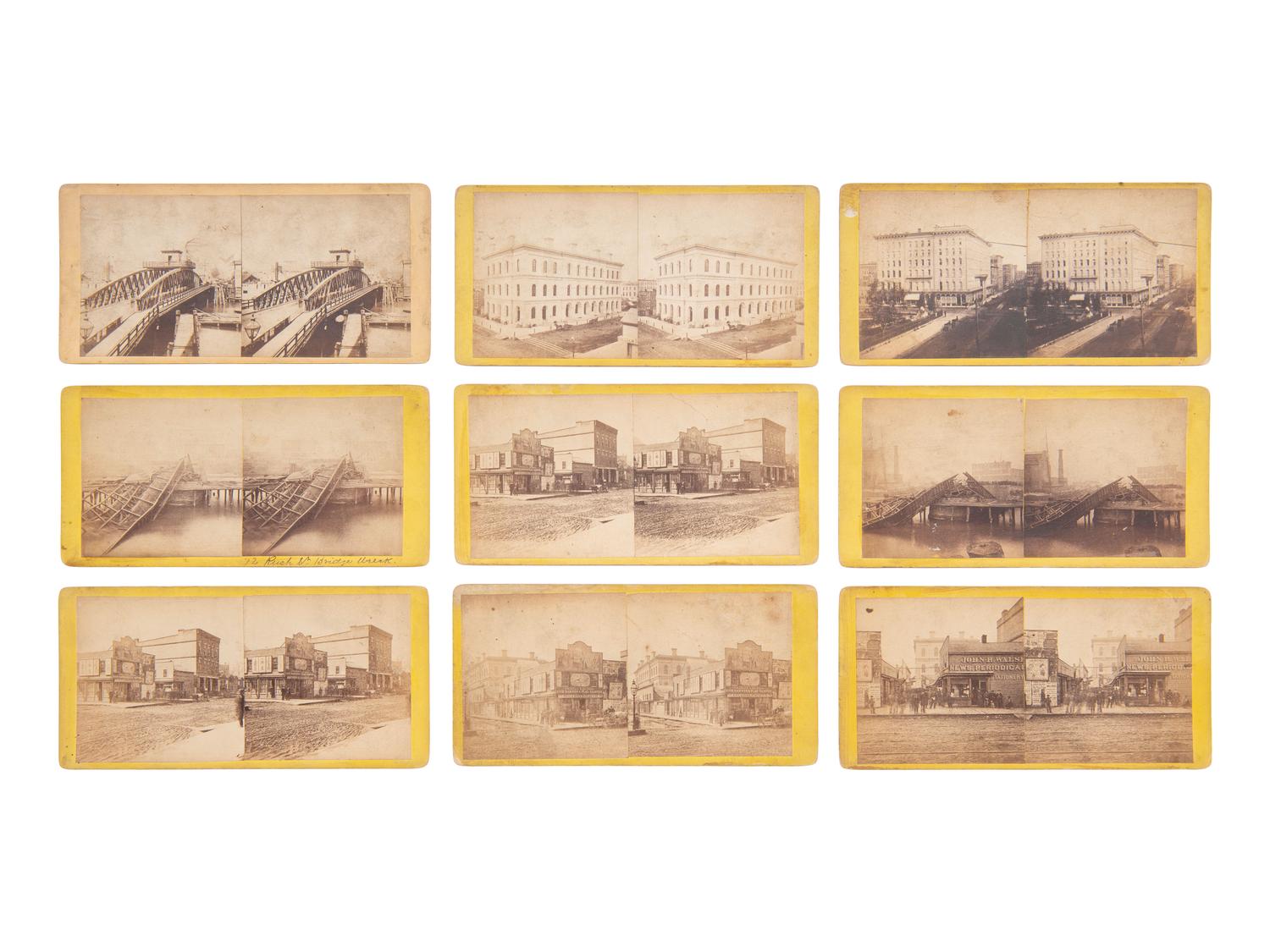 [EARLY PHOTOGRAPHY]. 33 mostly pre-fire stereoviews of Chicago, many by J. CARBUTT.