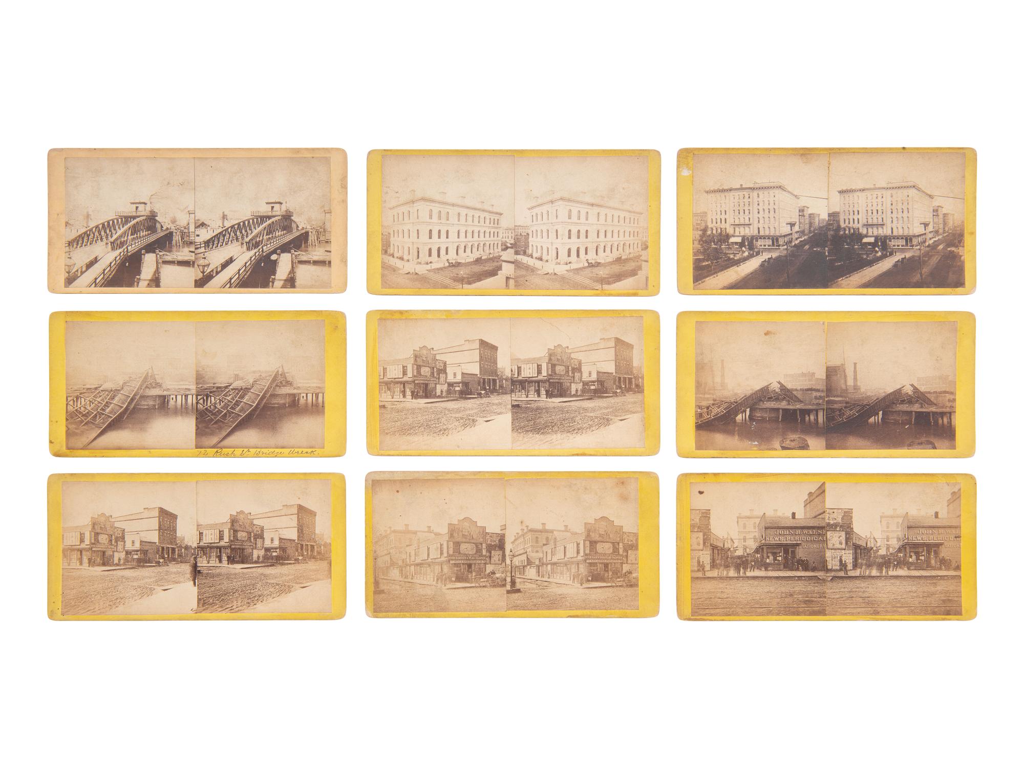 [EARLY PHOTOGRAPHY]. 33 mostly pre-fire stereoviews of Chicago, many by J. CARBUTT.