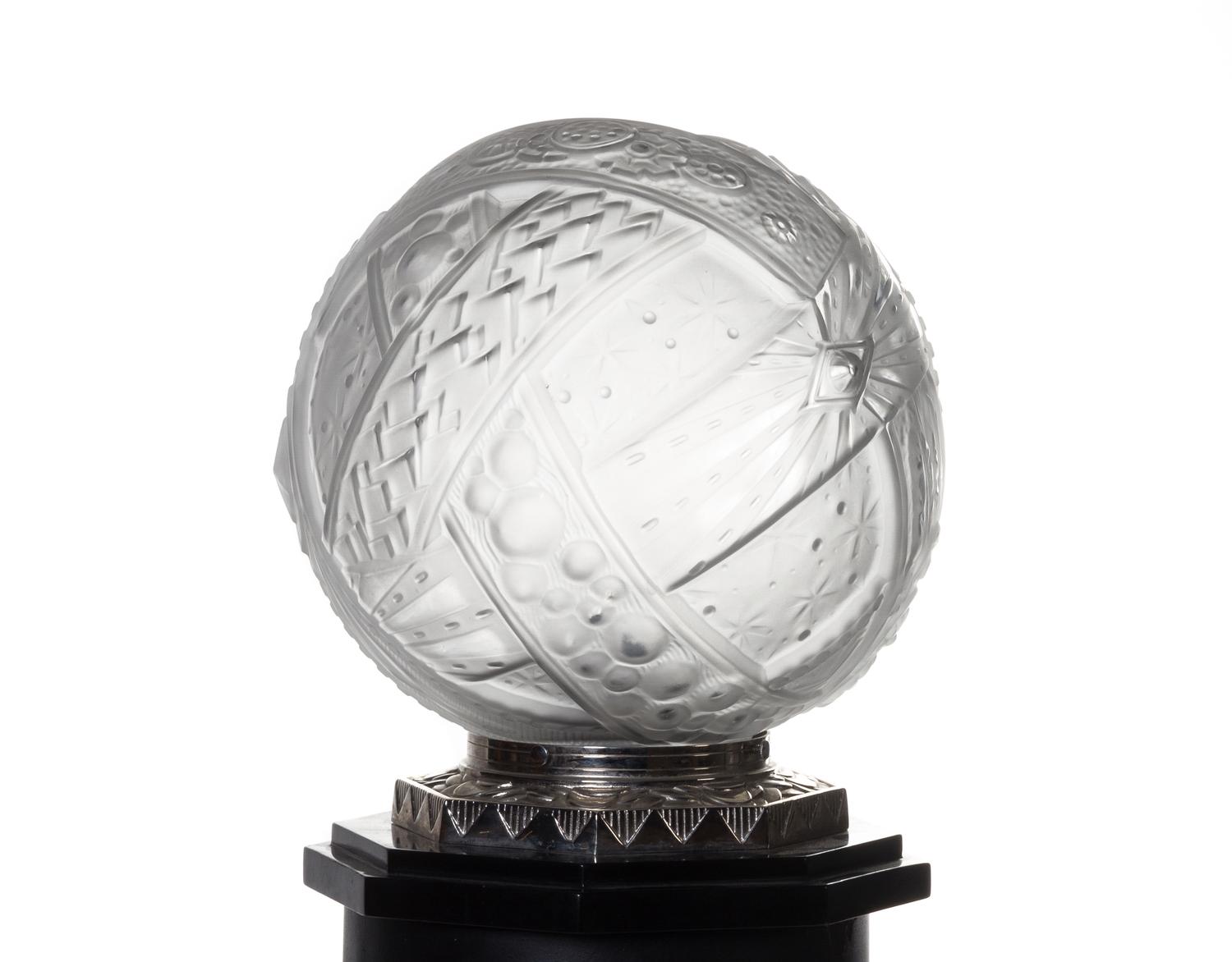 A Muller Freres Frosted Glass Lamp Height of lamp 12 1/2 inches.