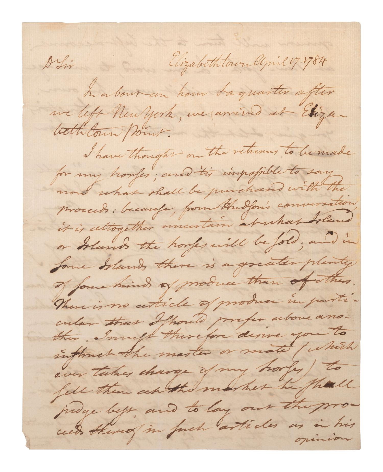 PICKERING, Timothy (1745-1829). Autograph letter signed ("Tim Pickering"), to Peter Anspach and Messr. Wolfe. Elizabethtown, 17 April 1784.