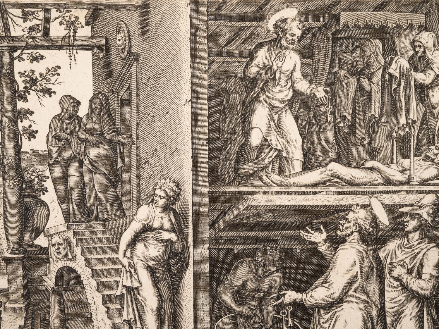 A group of five prints ( Descent from the Cross; The Raising of Tabitha, c. 1550; Untitled (A Saint's Blessing); Untitled (Benediction); Untitled (Saint in a Crowd), c. 1540)