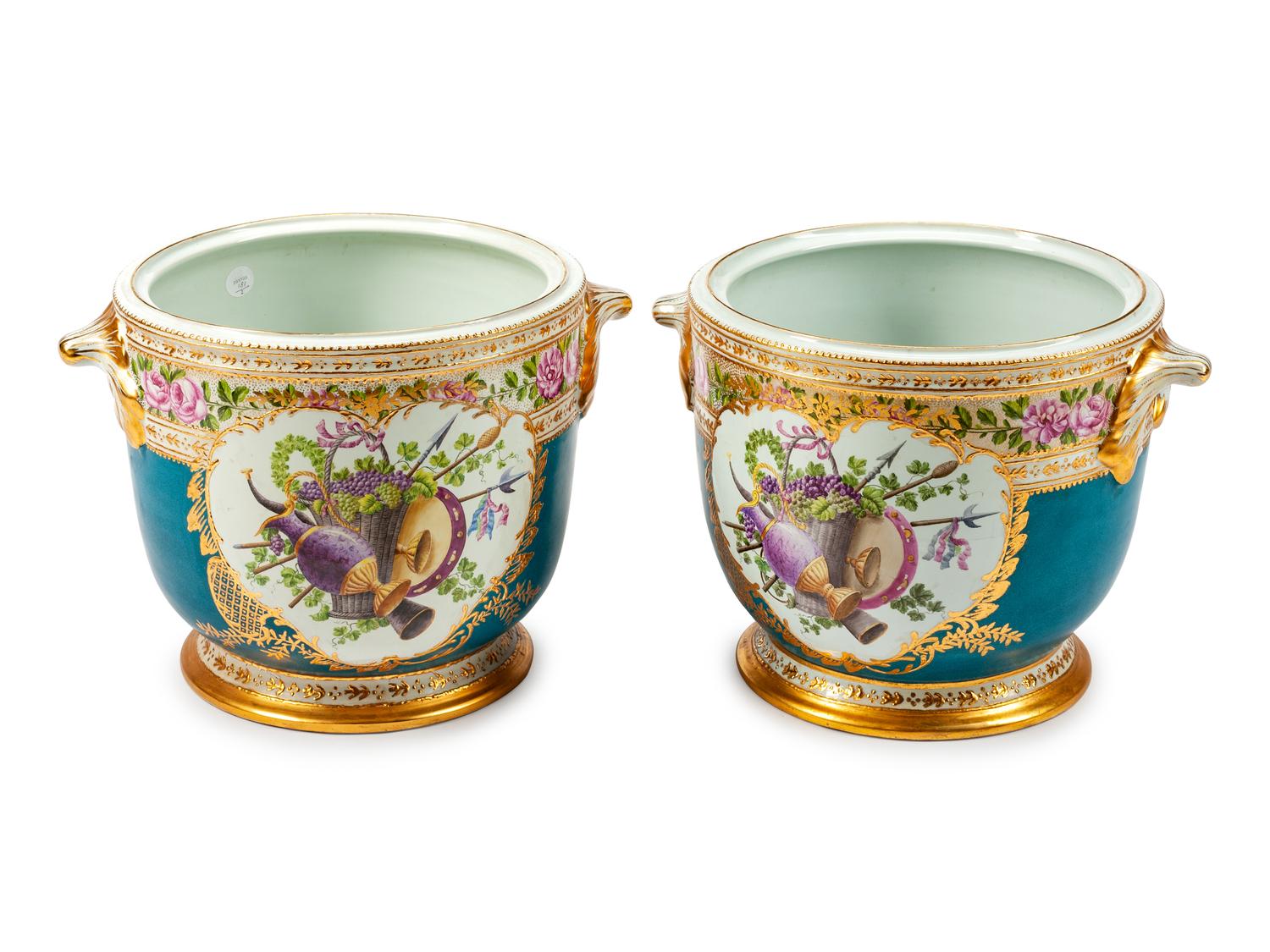 A Pair of German Porcelain Cache Pots