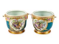 A Pair of German Porcelain Cache Pots