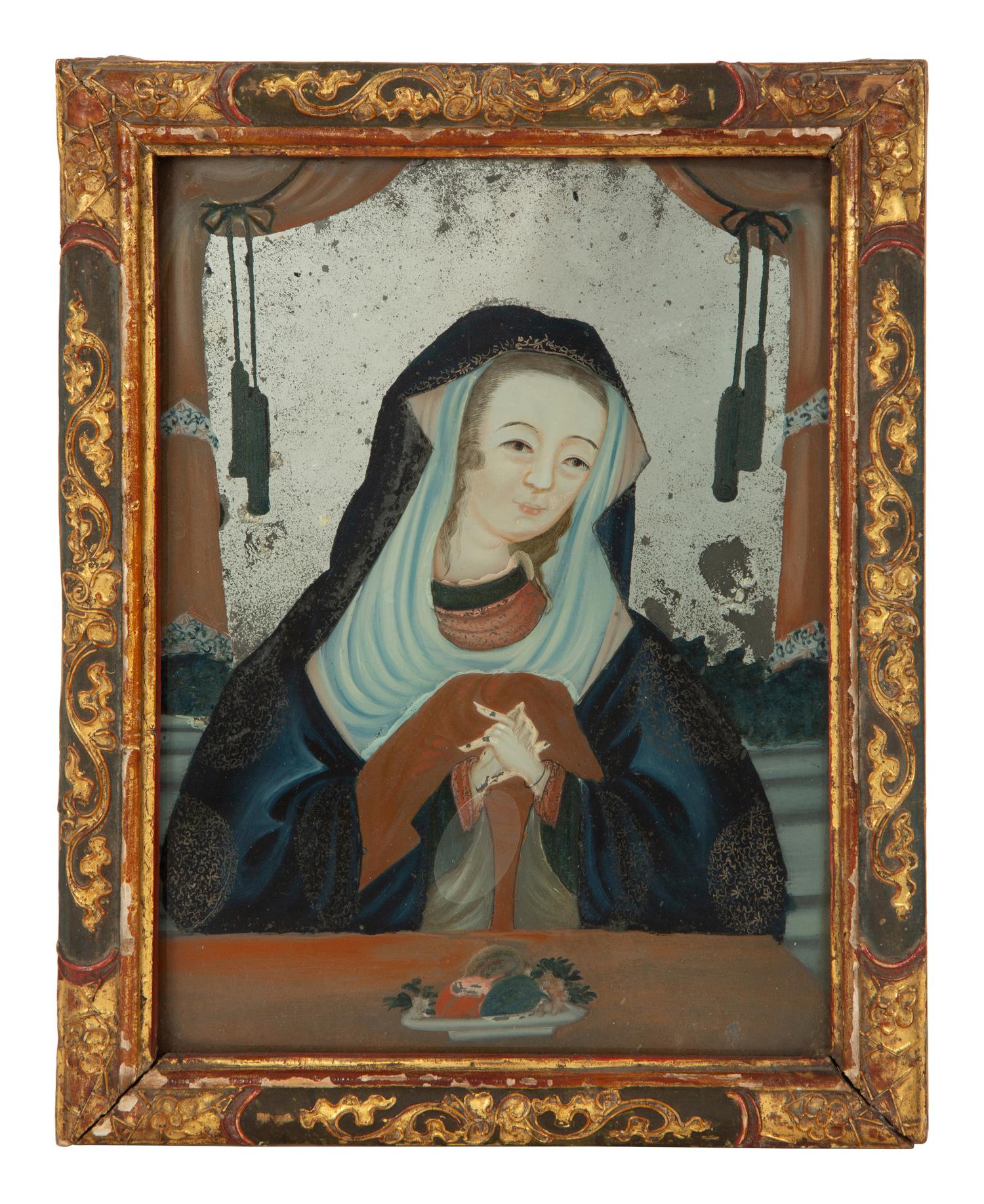 Five Continental Reverse Paintings on Glass with Religious Scenes