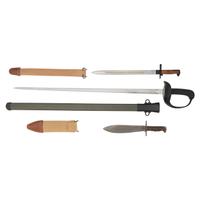 Lot of Reproduction American Edged Weapons Including: Patton Saber, 1917 Bolo, 1905 Bayonet