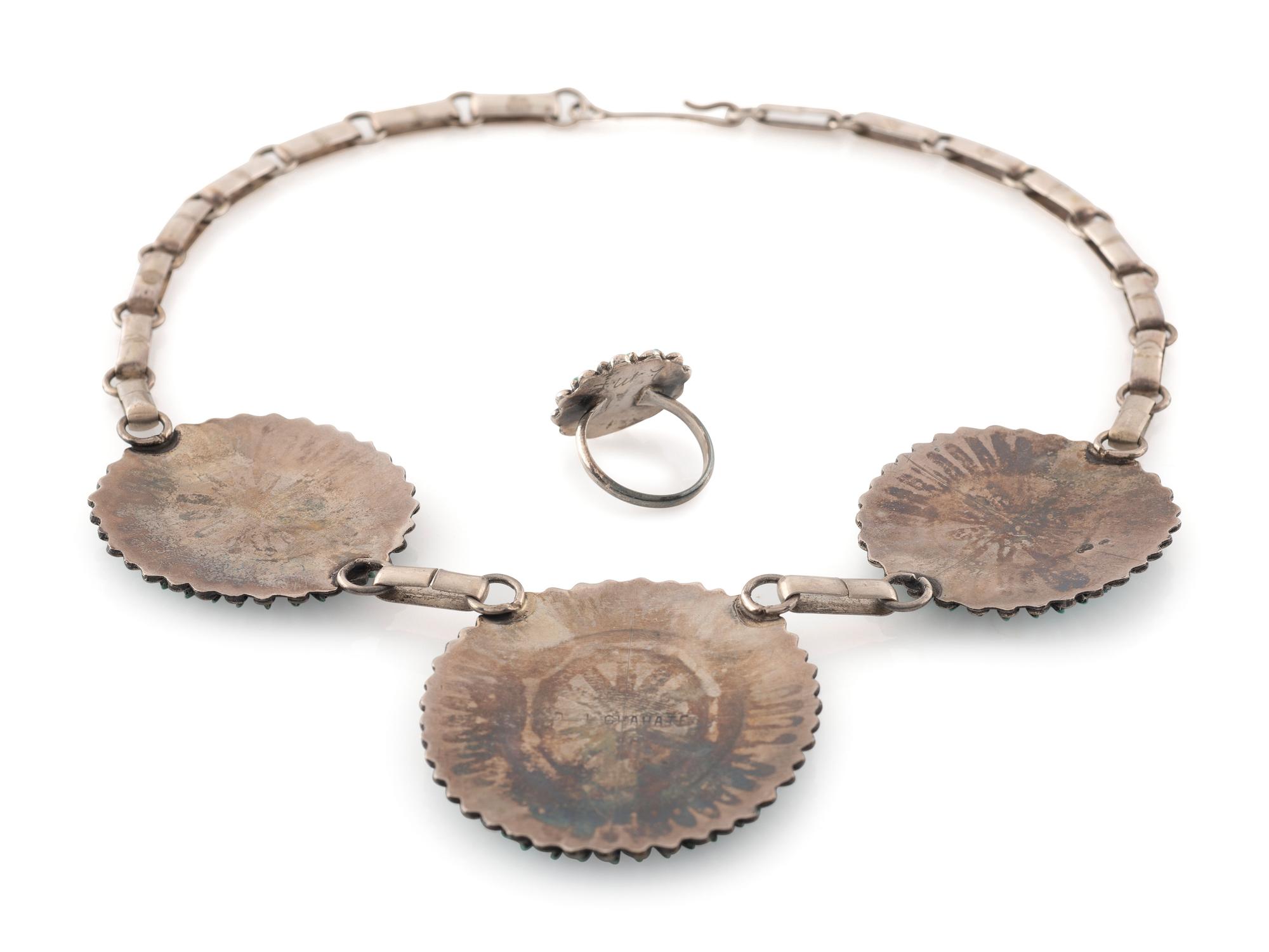 Zuni Silver and Needle Point Turquoise Necklace AND Ring
