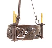 A Continental Wrought Iron Six-Light Chandelier