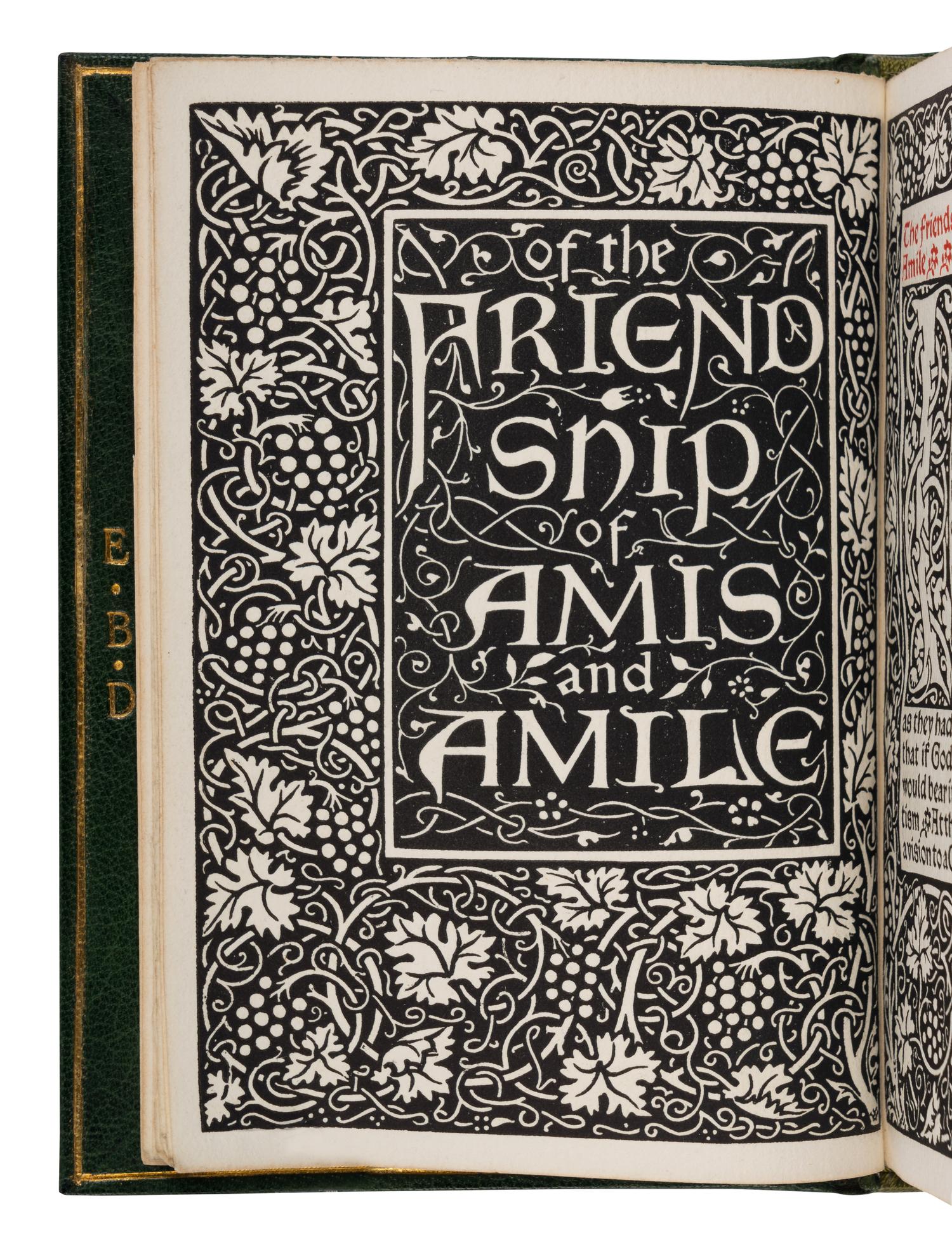[FINE PRESS -- KELMSCOTT PRESS]. MORRIS, William (1834-1896), translator. Of the Friendship of Amis and Amile . Hammersmith: Kelmscott Press, 1894.
