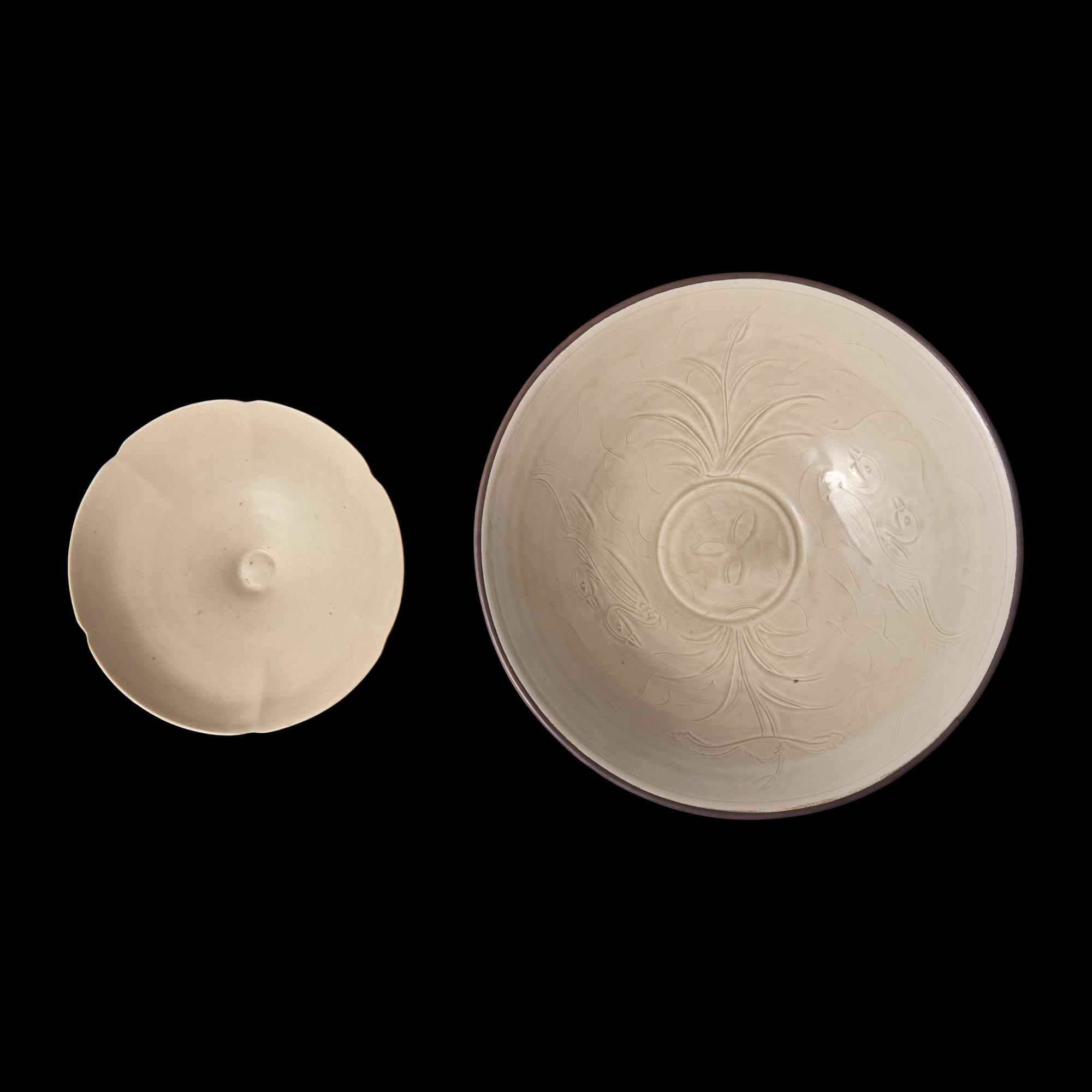 A Chinese Whiteware Foliate Bowl and a Dingyao Style Incised Bowl 白釉碗兩件