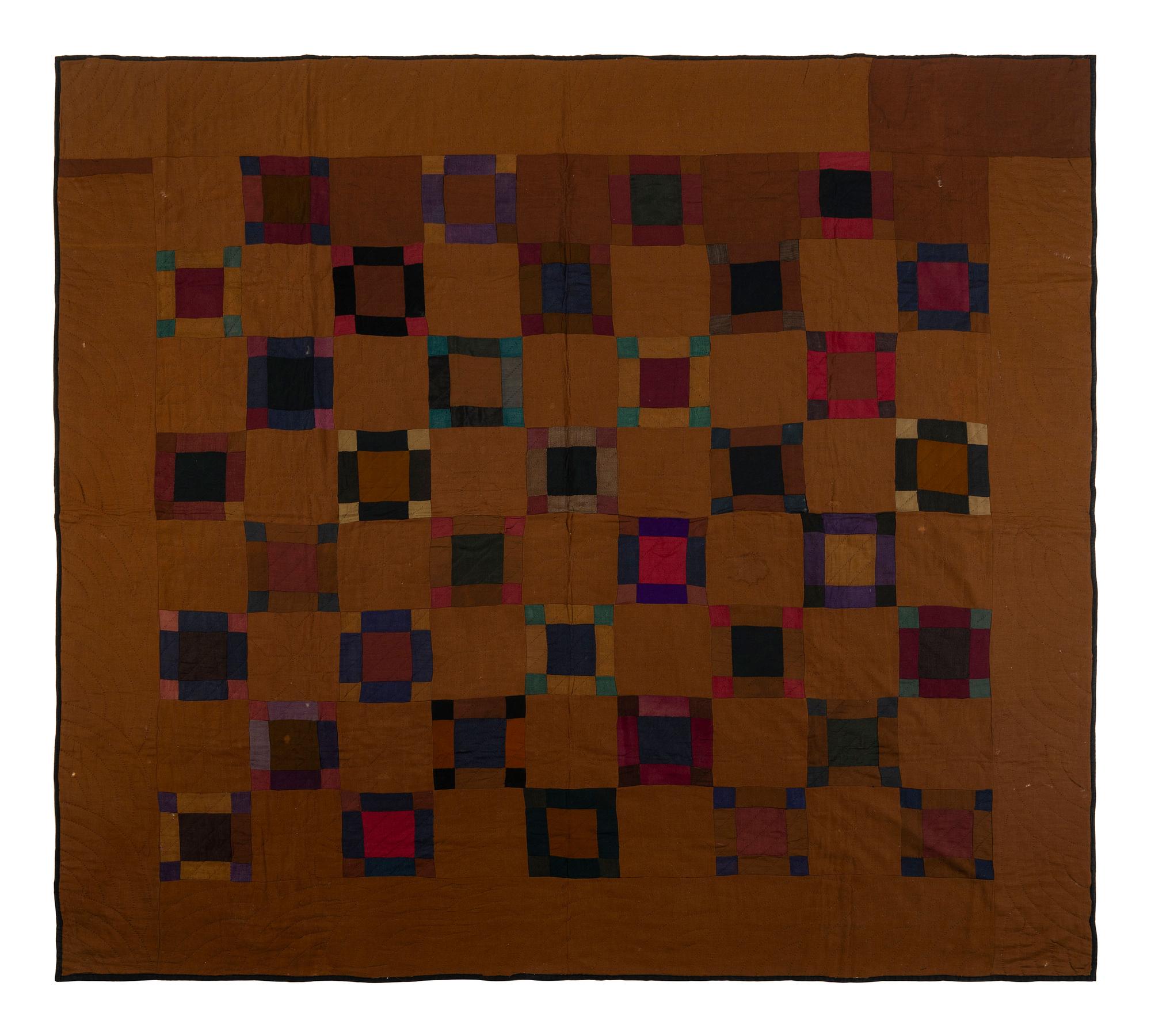 An Amish Wool 'Nine Square' Pattern Quilt