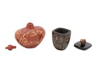 Miniature Sgraffito Lidded Seed Jars