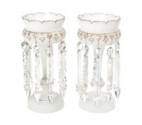 A Pair of Frosted Glass Girandoles Height 12 3/4 inches.
